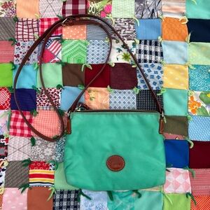 Dooney & Bourke Mint Green Nylon Crossbody Bag Brown Leather Trim
